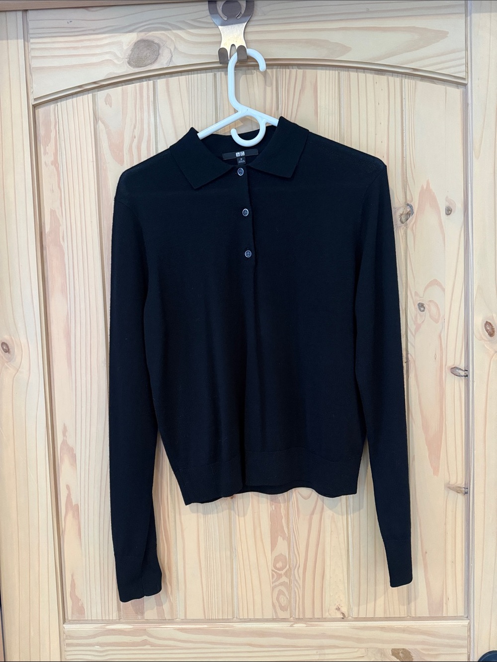 Uniqlo Polo Style 3 Button Sweater 100% Merino Wool EUC